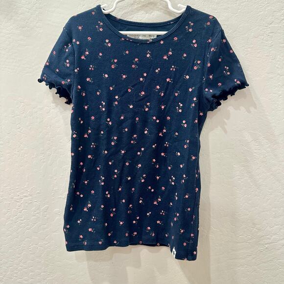 Abercrombie Kids Blue Floral Ribbed Short Sleeve Shirt - Picture 1 of 6